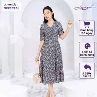 Đầm công sở thiết kế LAVENDER hoa nhí cổ V dáng xòe mềm mại D3017