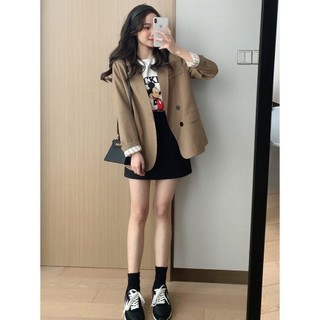 Sẵn Đen-S(Hàng Đẹp)Ảnh thật 5 hình cuối-HC243.Áo khoác vest blazer dáng ngắn xuân thu Hàn Quốc