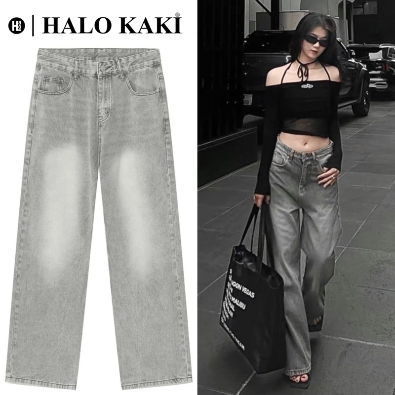 [FULL MÀU] QUẦN BAGGY JEANS MÀU WASH (XÁM/KHÓI/XANH/ĐEN) FORM ỐNG RỘNG NAM NỮ PHỦ GÓT CHÙM GIÀY HALO KAKI | BigBuy360 - bigbuy360.vn