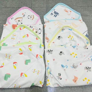 (được chọn mẫu) Khăn Choàng ủ cotton có nón dùng quấn bế bé sơ sinh