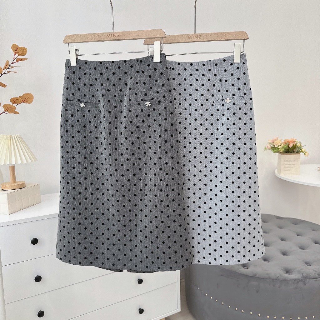 Chân Váy Dáng Suông MINZ STORE Mã 3060, Họa Tiết Chấm Bi Phong Cách Công Sở