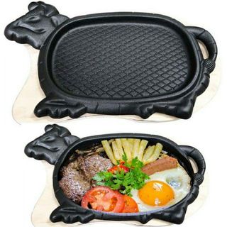 Bộ chảo gang bò bít tết size lớn kèm đế gỗ