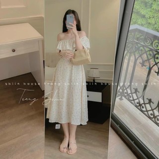Đầm Maxi Mặc Đi Biển Chất Xốp Mịn Trễ Vai Họa Tiết Hoa Nhí From Váy Dài Dáng Xòe Nữ Tính