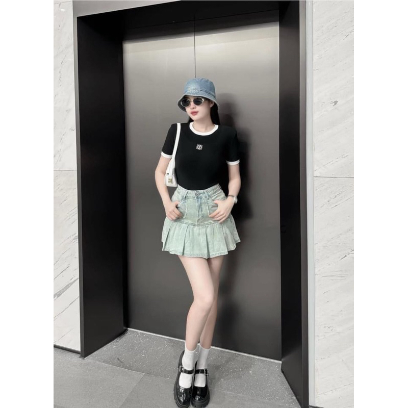 chân váy jeans xếp ly order