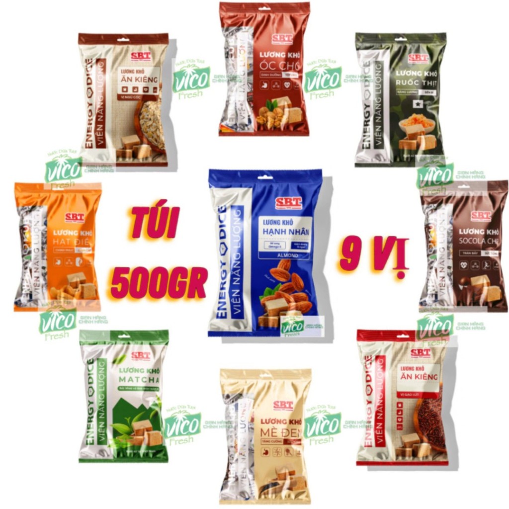 Lương Khô mi ni  SBT Energy Dice thích hợp Ăn Sáng, Ăn Kiêng, Ăn Vặt, Bữa Phụ - Túi 500g