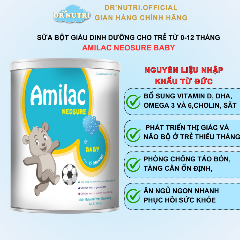 Sữa bột dinh dưỡng Amilac Neosure Baby bổ sung sữa non giúp tăng cân chiều cao, phát triển trí não