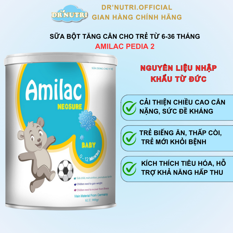 Sữa bột trẻ từ 3-36 tháng Amilac Pedia 2 bổ sung sữa non tăng đề kháng phát triển chiều cao trí não