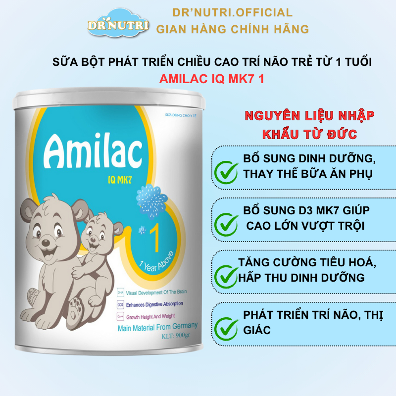 Sữa bột phát triển chiều cao trí não trẻ từ 1 tuổi Amilac IQ MK7 thêm sữa non, tiêu hoá tốt tăng cân