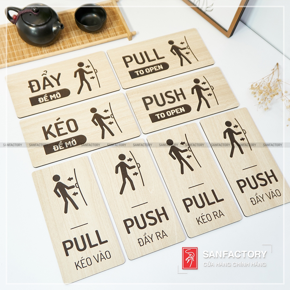  Bảng Pull Push dán cửa chất liệu gỗ,kéo đẩy kéo qua  đẩy ra kéo vào pull to open push to open 