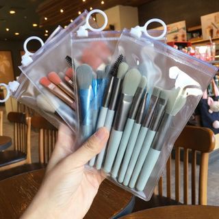 Bộ cọ trang điểm, Bộ cọ trang điểm mini set 8 cây kèm túi zip, Set cọ trang điểm gồm 8 cây lông dày mịn dễ tán phấn