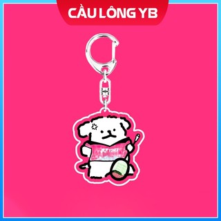 Móc khóa cầu lông cún yonex áo hồng - móc khóa chú chó yonex - quà tặng cho lông thủ chơi cầu lông