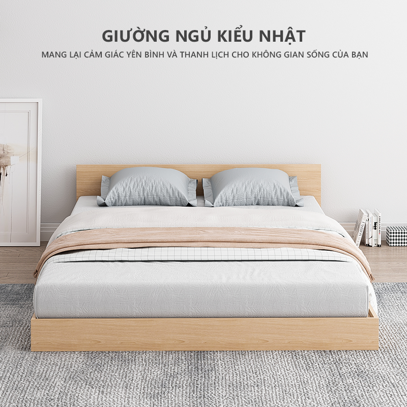 Giường đôi bệt Pallet gỗ giường kiểu Nhật gỗ MDF tháo lắp ráp decor phòng thương hiệu IGA
