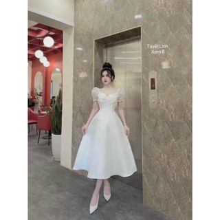 Đầm dự tiệc siêu tiểu thư đính cườm tay áo phồng váy xòe đẹp chất vải tapta