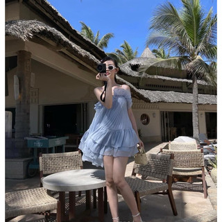 Đầm voan 2 dây xếp li