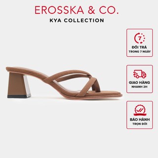 Erosska Kya - Dép cao gót nữ mũi vuông xỏ ngón phối dây mảnh cao 7cm màu nâu - EM120