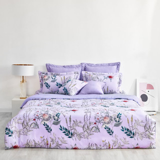 Bộ ga chun chần, ga chun mỏng everon chính hãng epm 21072 màu tím - họa tiết in hoa cỏ - vải modal