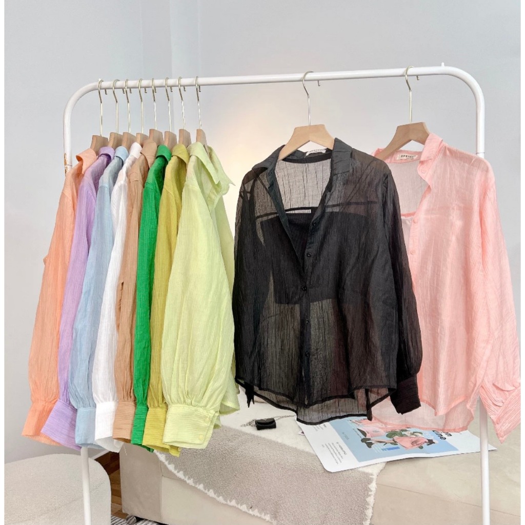 (KÈM ÁO LÓT) Áo Sơ Mi Voan Tơ 10 Màu Mỏng Mát Sang Chảnh Kèm Áo Hai Dây Dày Dặn, Set Áo Freesize Form Rộng | BigBuy360 - bigbuy360.vn