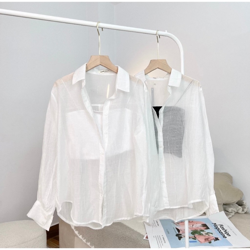(KÈM ÁO LÓT) Áo Sơ Mi Voan Tơ 10 Màu Mỏng Mát Sang Chảnh Kèm Áo Hai Dây Dày Dặn, Set Áo Freesize Form Rộng | BigBuy360 - bigbuy360.vn