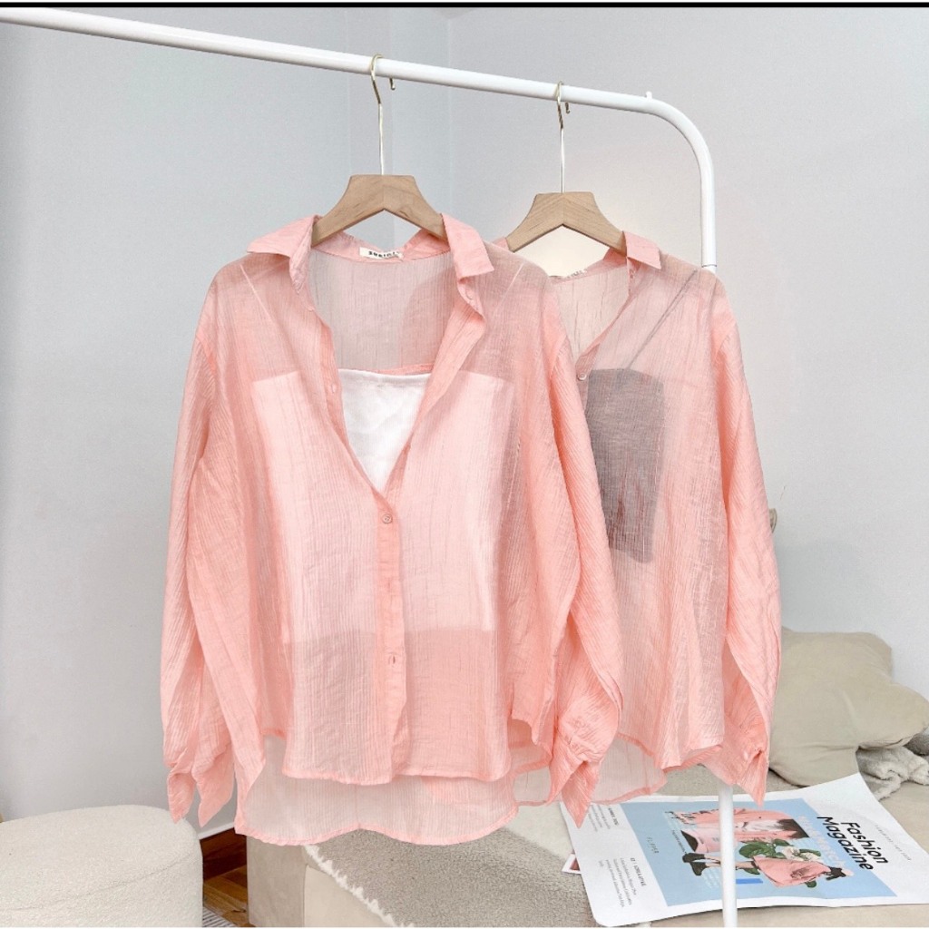 (KÈM ÁO LÓT) Áo Sơ Mi Voan Tơ 10 Màu Mỏng Mát Sang Chảnh Kèm Áo Hai Dây Dày Dặn, Set Áo Freesize Form Rộng | BigBuy360 - bigbuy360.vn