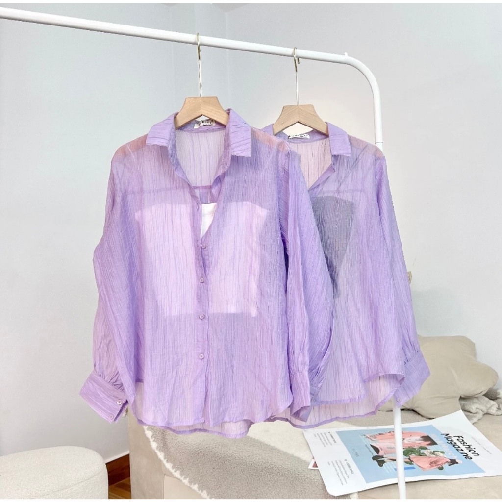 (KÈM ÁO LÓT) Áo Sơ Mi Voan Tơ 10 Màu Mỏng Mát Sang Chảnh Kèm Áo Hai Dây Dày Dặn, Set Áo Freesize Form Rộng | BigBuy360 - bigbuy360.vn