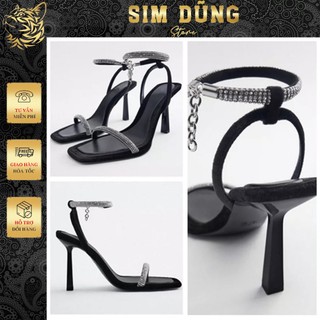 GUỐC ZARAaa ĐÍNH ĐÁ CAO GÓT NỮ CAO 7 PHÂN QUAI MẢNH MÀU ĐEN HOT ((Chuẩn Size) 6925