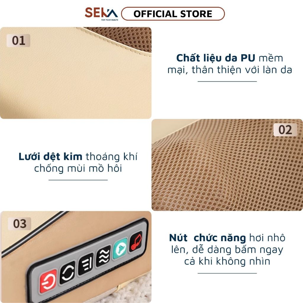 Gối Massage Cổ Vai Gáy MS20 Hồng Ngoại 20 Bi Thế Hệ Mới Màu Trắng Kem Bảo Hành Chính hãng 12 Tháng