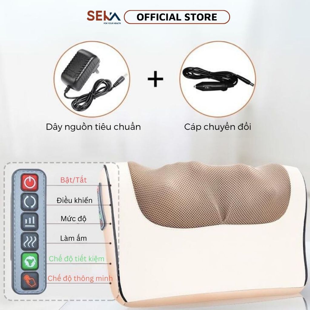 Gối Massage Cổ Vai Gáy MS20 Hồng Ngoại 20 Bi Thế Hệ Mới Màu Trắng Kem Bảo Hành Chính hãng 12 Tháng
