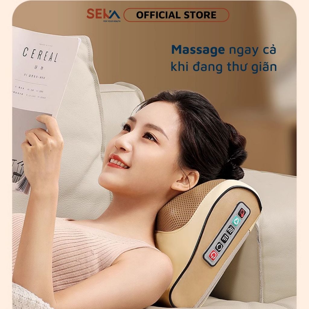 Gối Massage Cổ Vai Gáy MS20 Hồng Ngoại 20 Bi Thế Hệ Mới Màu Trắng Kem Bảo Hành Chính hãng 12 Tháng