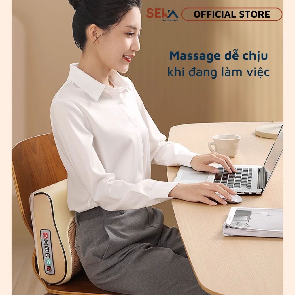 Gối Massage Cổ Vai Gáy MS20 Hồng Ngoại 20 Bi Thế Hệ Mới Màu Trắng Kem Bảo Hành Chính hãng 12 Tháng