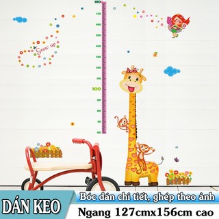 Decal trang trí tường thước đo Hươu Cao cổ mẫu 02 ( Hươu cổng khỉ  )