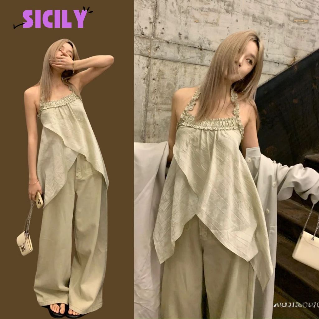 Áo hai dây nữ cách điệu cổ bo chun , hai dây vạt chéo thanh lịch Sicily HD401