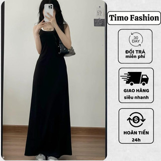 Váy 2 dây nữ Timo chéo lưng, Váy xòe ôm body trễ vai, sexy, tôn dáng vải thun tăm dáng xòe Hàn Quốc, VTD92