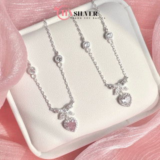Dây chuyền bạc nữ CHY SILVER nơ trái tim đính đá bạc ta