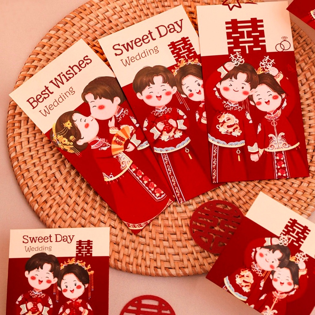 10 Bao lì xì cưới cô dâu chú rể xinh yêu giấy cứng cán mờ (Size Bự)