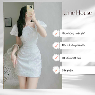 ĐẦM CỔ VUÔNG TAY BỒNG TIỂU THƯ TRẮNG ĐEN CÓ MÚT NÂNG