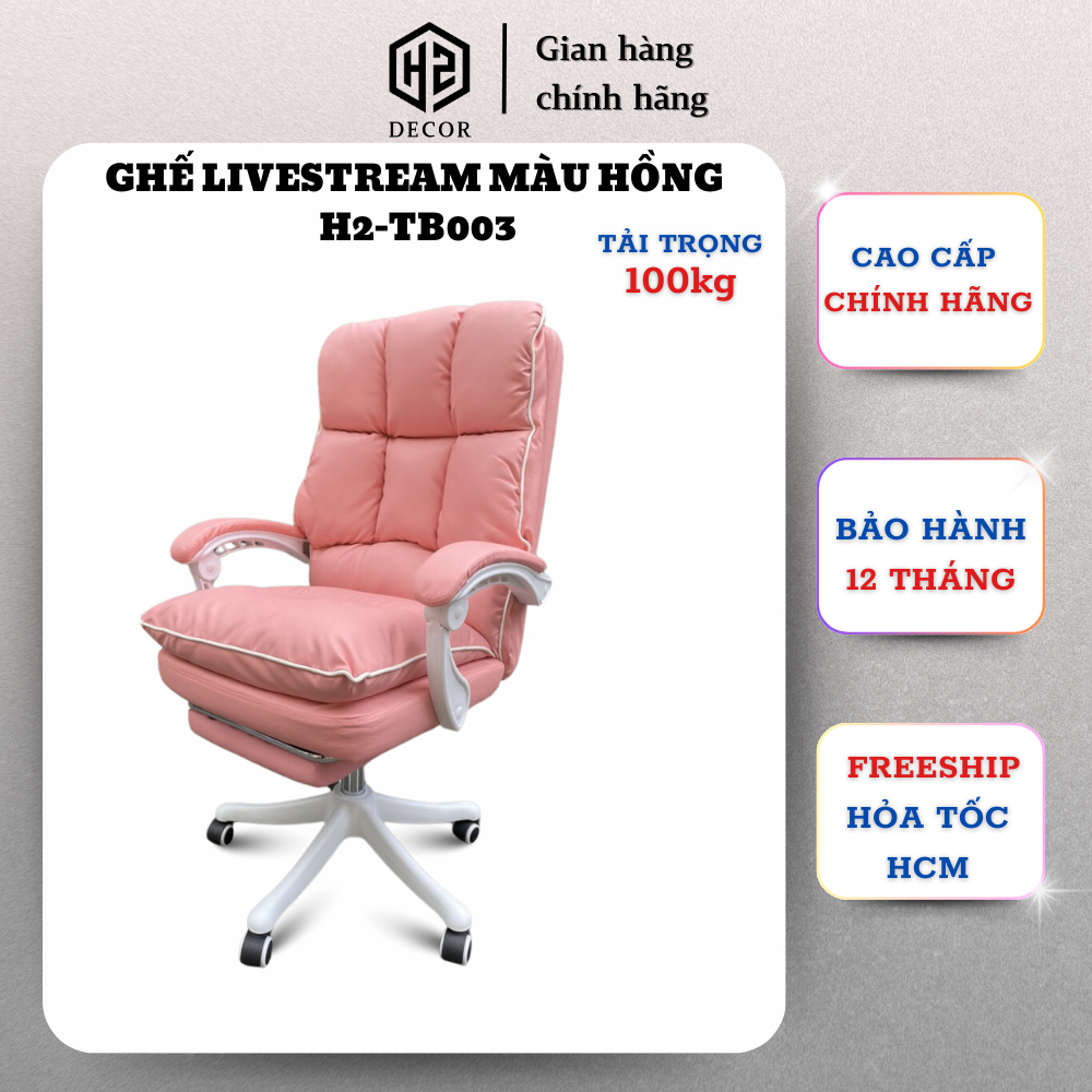 Ghế game gaming màu hồng H2-TB003, ghế làm việc stream ngả lưng có gác chân thư giãn