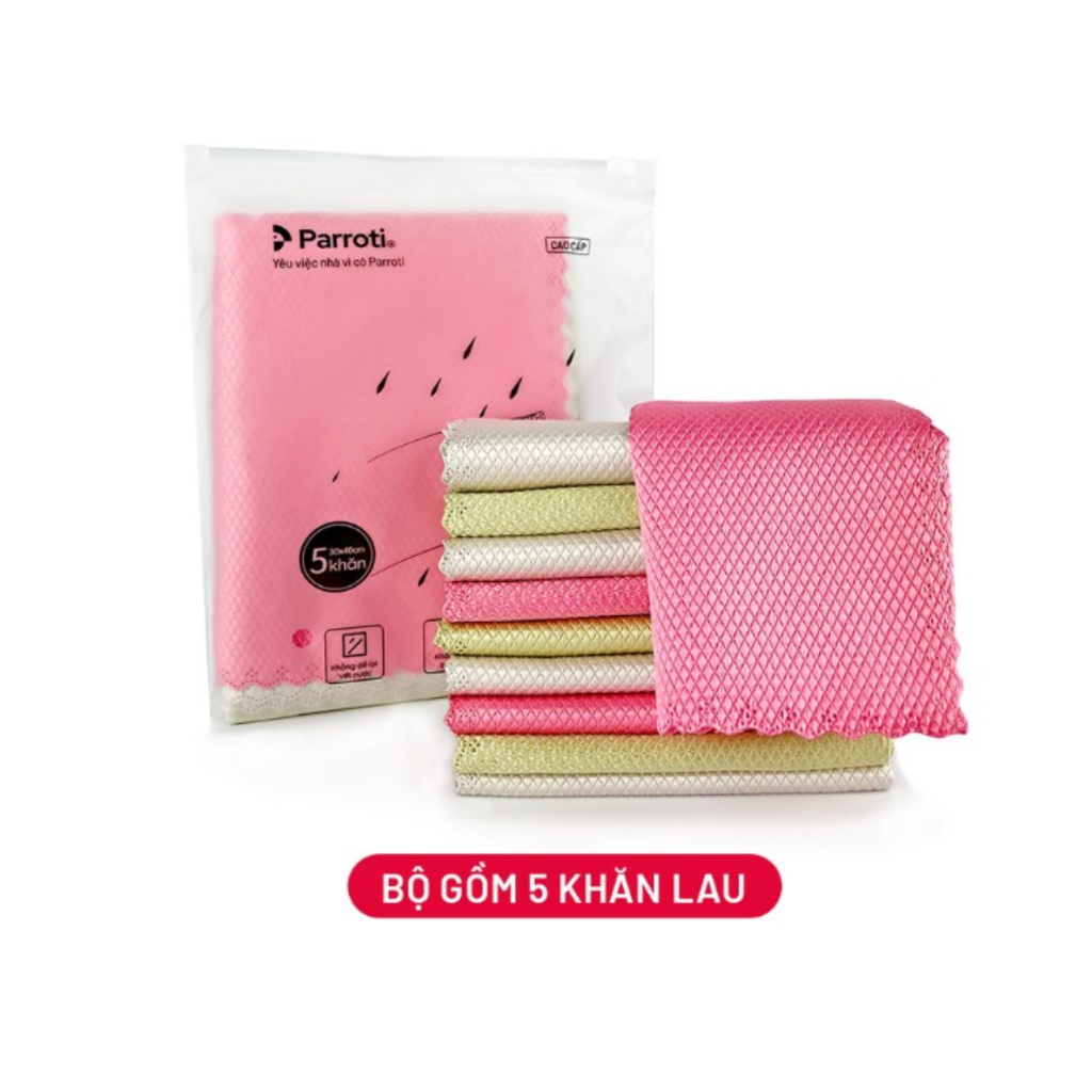 Khăn lau bếp đa năng siêu thấm hút, lau kính, xe ô tô, combo 5 cái Parroti Fiber FB01