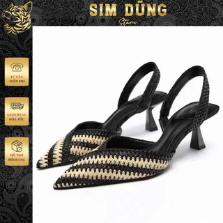 Guốc Zaraa Cao Gót Mũi Nhọn Phối Dây Rơm Bện Cao 5cm Phong Cách Mới ( Lùi 1 Size) B25070-3