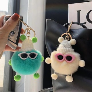 Móc khóa bông xù - móc khóa cặp đôi mini siu dễ thương