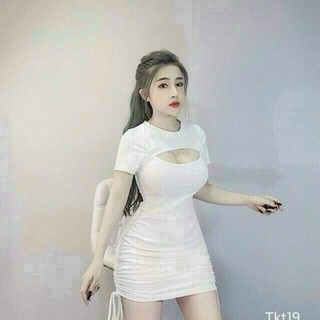 *Đầm thời trang nữ chất cotton Đầm BoDy rút dây nhún thân áo cổ tròn tay ngắn Đầm ôm eo phối dễ thương