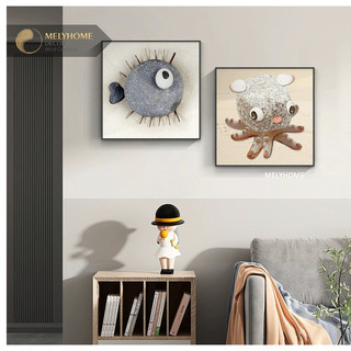 Tranh đơn vuông Canvas cao cấp Độc Lạ Đá Cuội Xếp Hình Cá Cát Biển Decor Resort phòng khách MELYHOME