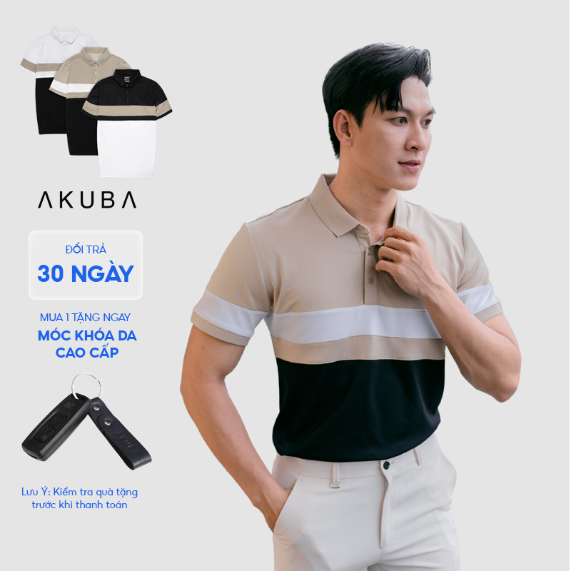 Áo polo nam vải cá sấu cotton AKUBA form slimfit, chất liệu thoáng mát, mềm mại, thấm hút mồ hôi tốt | 01J0609