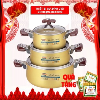 Bộ 03 nồi 16,20,24cm anod sunhouse sh6634 - nồi anod quai cầm chống nóng