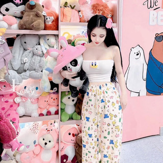 Set bộ đồ nữ áo 2 dây đính vịt quần cạp chun hoạt hình suông cute, thoải mái QCCC LuciK Shop SB0086