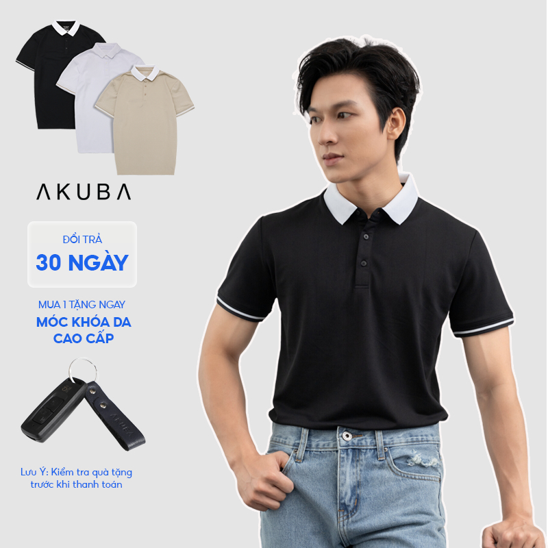 Áo polo nam vải cá sấu cotton AKUBA form slimfit, chất liệu thoáng mát, mềm mại, thấm hút mồ hôi tốt | 01J0600