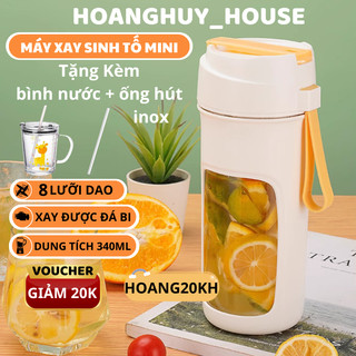 Máy xay sinh tố mini cầm tay đa năng 8 lưỡi, sạc pin tích điện 3000mAh, công suất 50W dạng cốc xay được đá bi 340ml