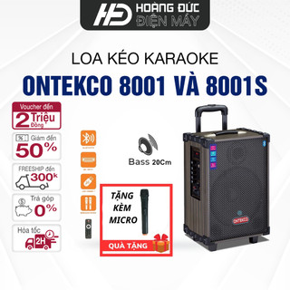 Loa kéo karaoke ONTEKCO 8001 kèm 1 micro Bass 20cm, chống hú cao cấp vỏ gỗ hàng chính hãng