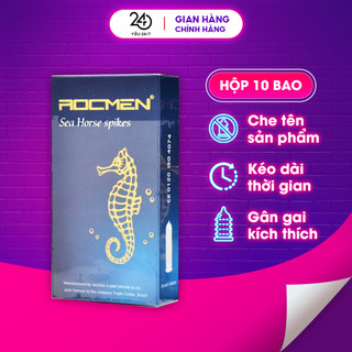 Bao Cao Su Cao Cấp Rocmen Cá Ngựa Xanh Hộp 10 Chiếc Siêu Gai kéo dài thời gian