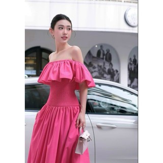 Đầm xòe trễ vai phối bèo mocking thời trang nữ 49237