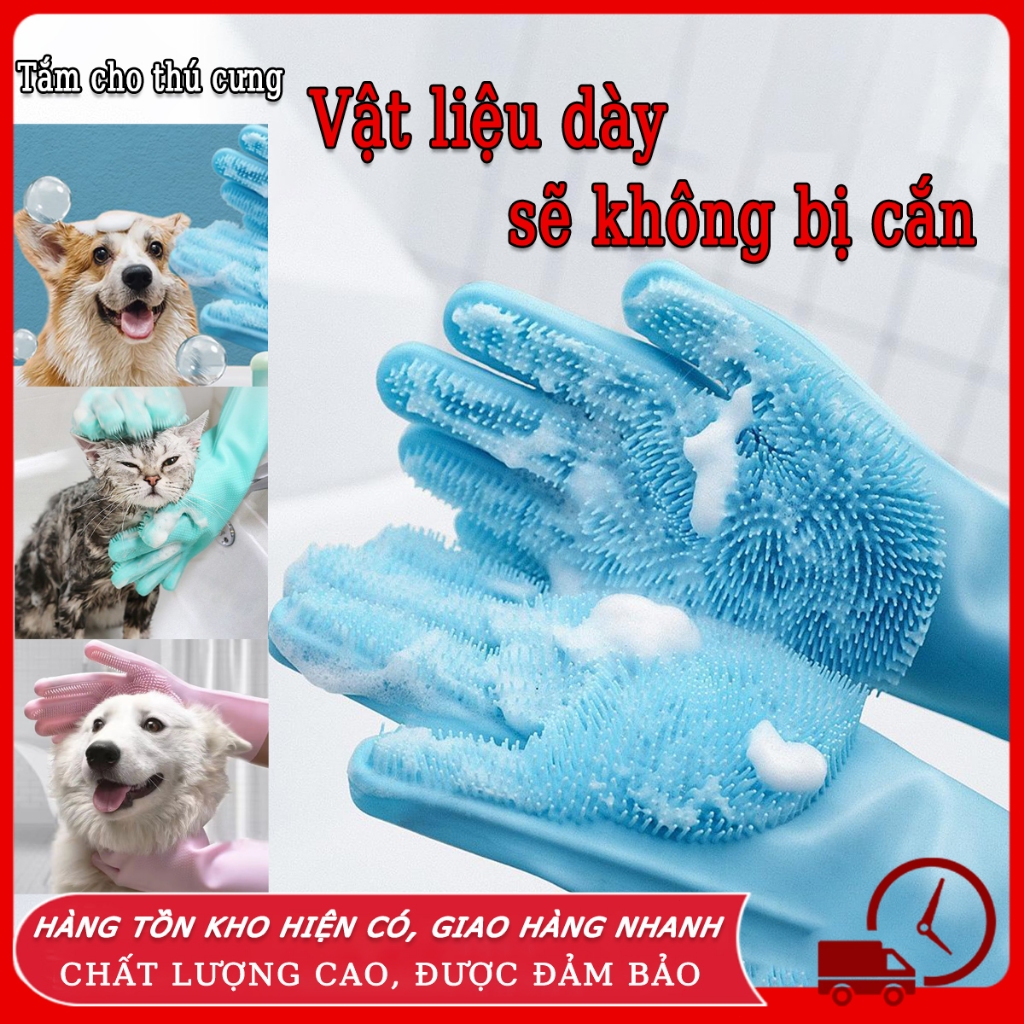 Găng tay tắm chó Găng tay rửa chén Găng tay silicone Bàn chải tắm silicon bọt cho chó mèo Găng tay dùng để găng tay tắm